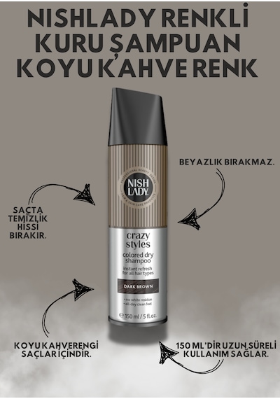 Nıshlady Renkli Kuru Şampuan Koyu Kahve 150 Ml