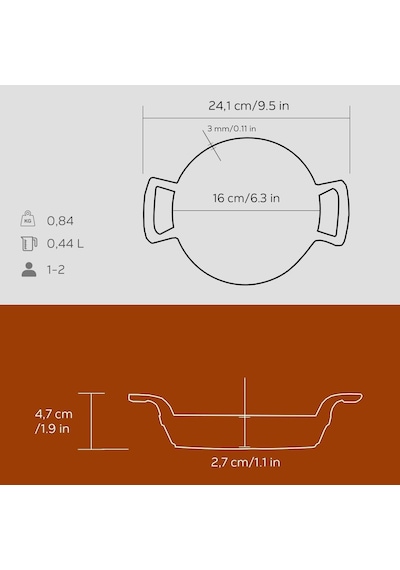 Lava Döküm Yuvarlak Sahan Döküm Demir Yekpare Çift Kulplu Çap Ø 16cm. Turuncu Genel