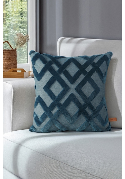 Bohem Özel Tasarım Punch Panç Desen Kare Dekoratif Kırlent Kılıfı 43x43 cm Mila Gece Mavisi