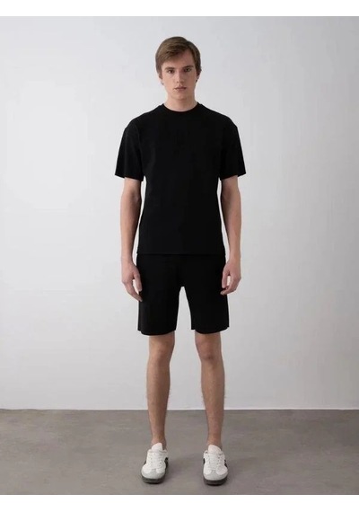 Erkek Çocuk King Yazılı T-shirt Şortlu Takım-15539 Siyah