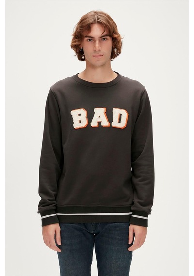 Bad Bear Felt Crewneck Erkek Sweatshirt-5080 Raven