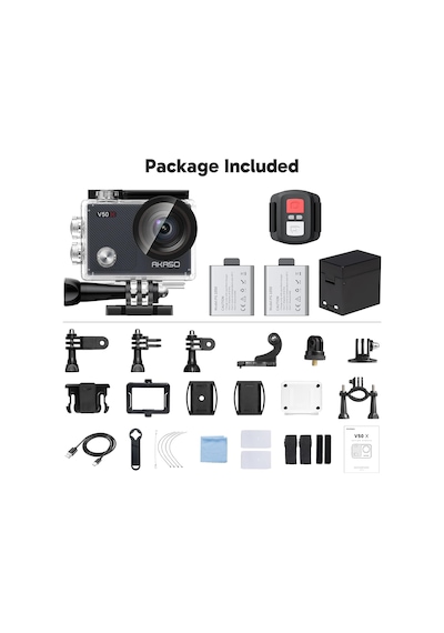 V50x 4k 30fps Aksiyon Kamera Ve Aksesuar Seti 20mp Wifi Aksiyon Kamerası Ipx7 Su Geçirmez Eıs 2.0 Çift Ekran, Dokunmatik Ekranlı, 2x 1350mah Pil Ve Aksesuar Kiti Diğer