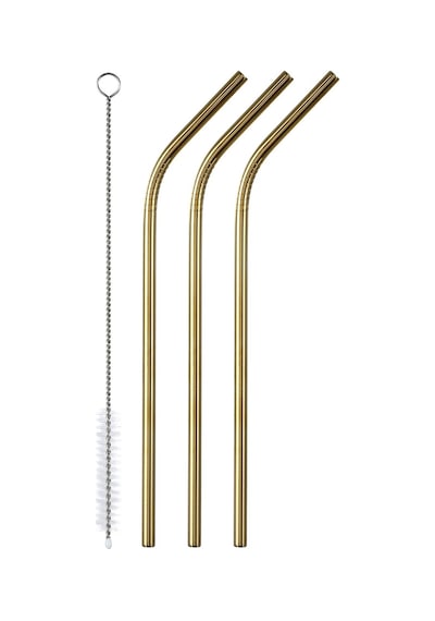 Miniso Lisanslı 3'lü Metal Pipet Seti 304 Paslanmaz Çelik Temizleme Fırçalı
