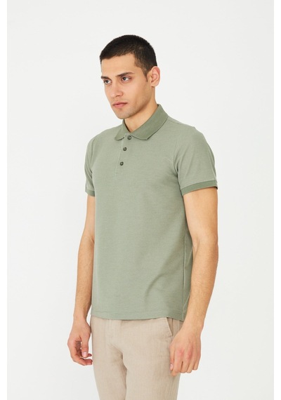Yeşil Modern Kesim Polo Yaka Erkek T-shirt A.haki