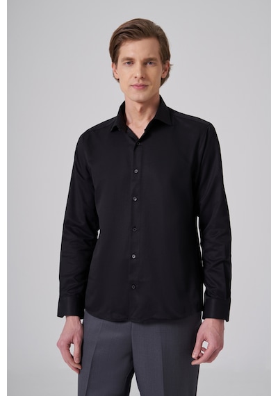 Morven Erkek Siyah Polyester Trend Slim Fit Tam İtalyan Yaka Gömlek 26mc004044001 Siyah
