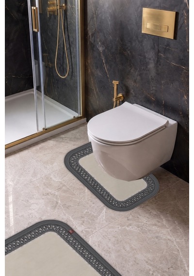 Banyo Paspası Takımı 70x110+50x70 Cm İç Trikot Ekru & Antrasit