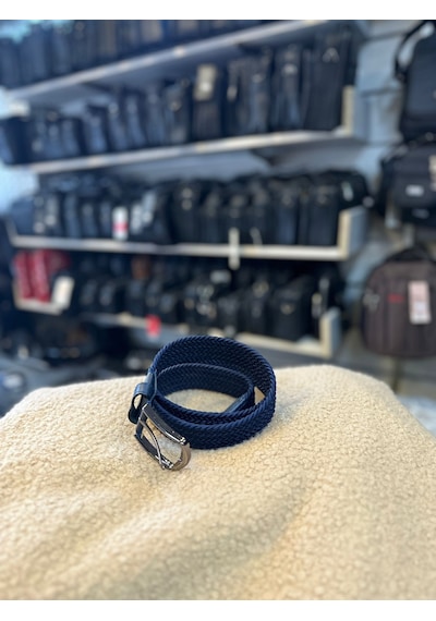 Trg Polo Lacivert 3,5 Cm Örgü Desenli Erkek Kemeri Lacivert