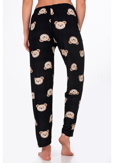 Kompedan Kadın Süet Ayıcık Desenli Pijama Tek Alt Desen 2
