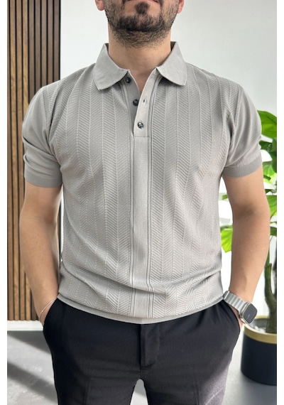 Erkek Desenli Polo Yaka Tişört Gri Edw460 Gri