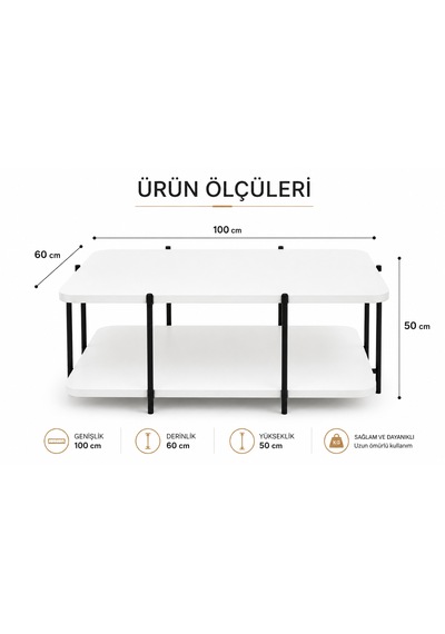 Atlas Orta Sehpa , İki Katlı Orta Sehpa , 60 X 100 Orta Sehpa Beyaz