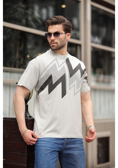 Madmext Boyalı Gri Baskılı %100 Pamuk Erkek T-shirt E7111 Boyalı Gri
