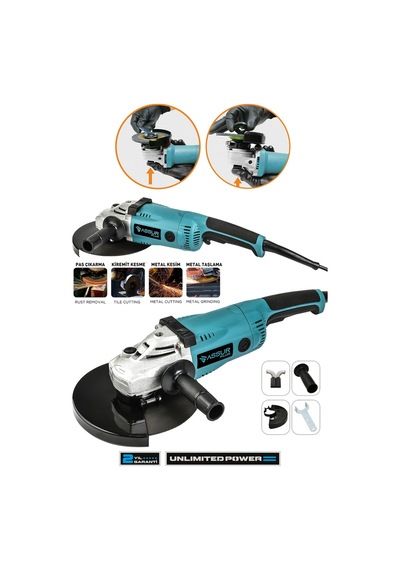 Assur ASR340 2200 W 230 MM Büyük Spiral Taşlama Mavi -