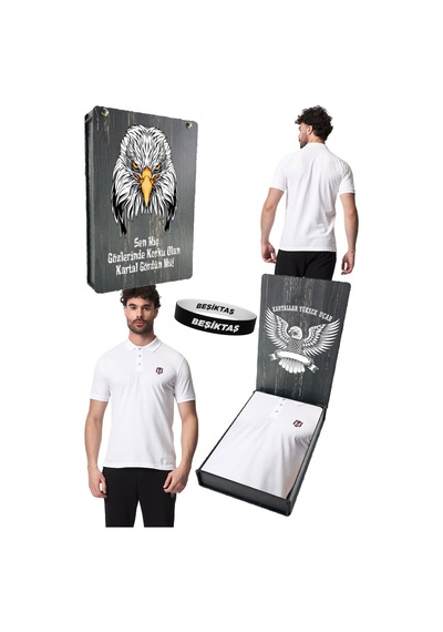 Beşiktaş Lisanslı Beyaz Polo T-shirt Uv Kutu Ve Bileklik