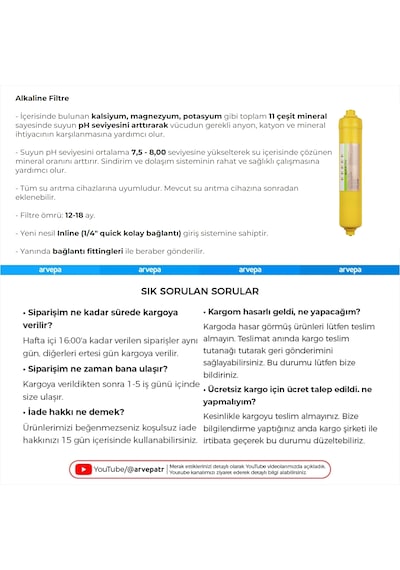 Su Arıtma Cihazı Alkaline Filtre 10 Adet