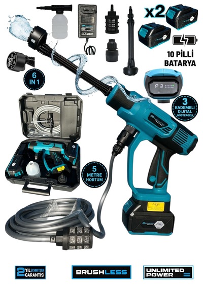 Schmıtzer Sch-2002tu Pro 21v Brushless Motor Yüksek Basınçlı Şarjlı Oto Araba Yıkama Makinesi 3 Kademe Dijital Göstergeli 30