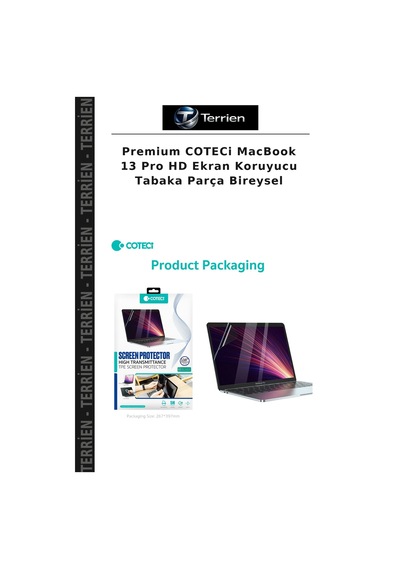 Premium Coteci Macbook 13 Pro Hd Ekran Koruyucu Tabaka Parça Bireysel