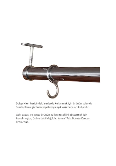 Yuvarlak Askı Borusu, 30 Cm, Parlak Metal, Mutfak, Banyo, Vestiyer, Portmanto, Çok Amaçlı Metalik