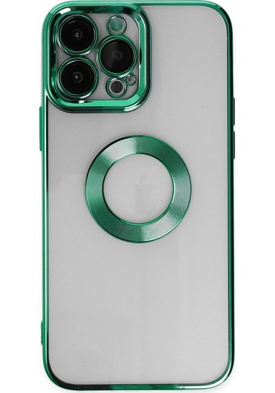 Apple Uyumlu iPhone 13 Pro Yanları Renkli Lens Korumalı Logo Gösteren Şeffaf Luxury Silikon Kılıf - Yeşil