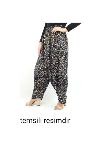 Zema Çiçekli Yöresel Yukarıdan Ağlı Jarse Şalvar Siyah