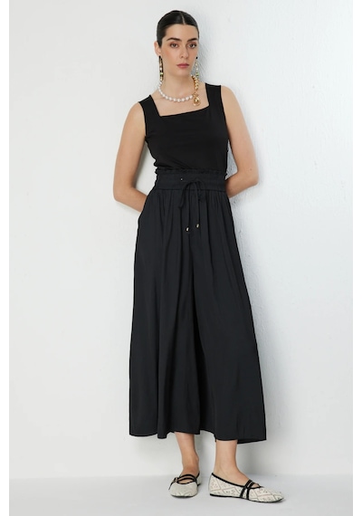 On Kadın Beli Lastikli Geniş Paça Pantolon 70136 Black Siyah