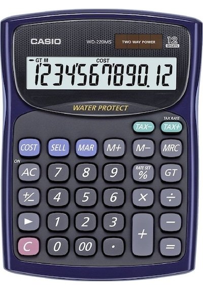 Casio Wd-220Ms-Bu 12 Hane Suya-Toza Dayanıklı Masaüstü Hesap Makinesi