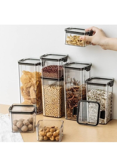 Akrilik Kilitli Kare Saklama Kabı 700ml 3 Adet, 700ml 3'lü Kilitli Saklama Kabı 3 Adet 700ml