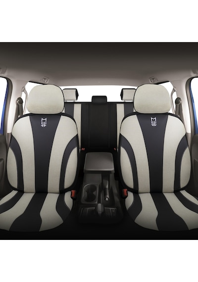 Minderland Medusa Serisi Oto Koltuk Kılıfı, Keten-deri / Krem-siyah, Fiat Linea İle Uyumlu