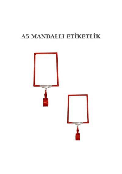 2 Adet Kırmızı A5 Mandallı Raf Sepet Etiketi Çerçeveli Etiketlik Kırmızı
