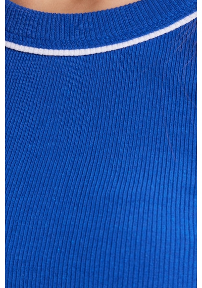 Tudors Kadın Slim Fit Dar Kesim Pamuklu Askılı Bisiklet Yaka Biyeli Saks Mavi Crop Atlet-50982