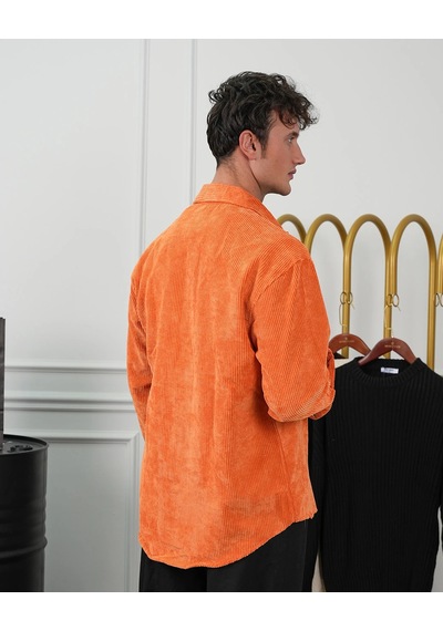 Modefendi Fitil Kadife Oversize Gömlek Turuncu