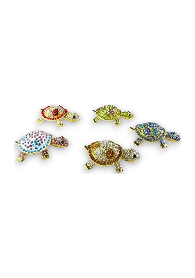 5'li Renkli Kaplumbağa Biblo Seti Taşlı Çok Renkli Kristal Taş Detay 5 X 3 CM