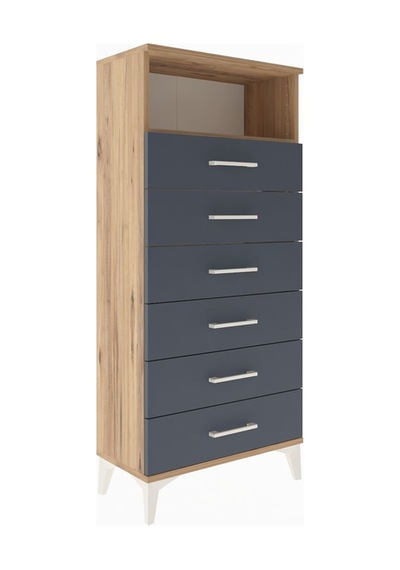 Arges Dolap Tek Raflı 6 Çekmeceli 60x30x134 Çam-antrasit Atlas Çam