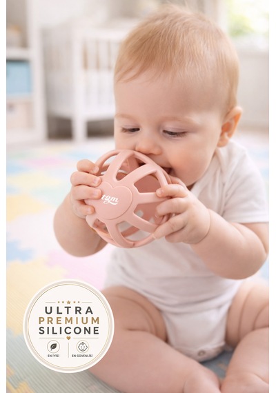 Tgm Baby Kalp Desenli Bebek Diş Kaşıyıcı Ultra Premium Silikon Top Açık Pembe