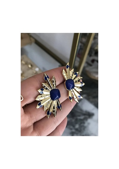 Güneş Model Siyah Taş Detaylı Küpe Altın - Model 902
