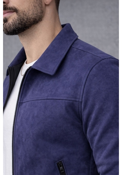 Baselco Basic Slim Fit Polo Yaka Süet Ceket Lacivert