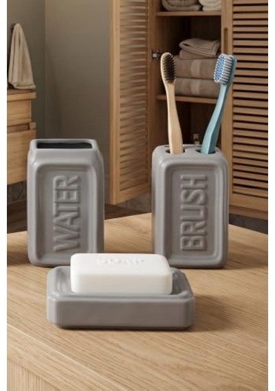 Perotti 13891 Well Stoneware 4 Parça Banyo Seti Gri Çok Renkli