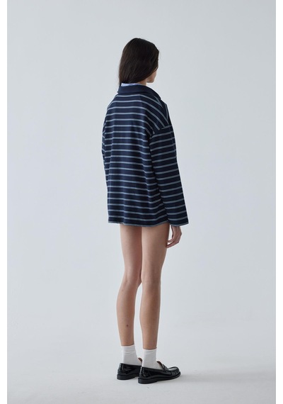 Suud Collection Lacivert Çizgili Polo Yaka Tişört