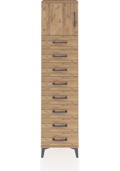 Arges Dolap Tek Raflı 8 Çekmeceli Tek Kapaklı 44x30x182 Çam-çam Çam