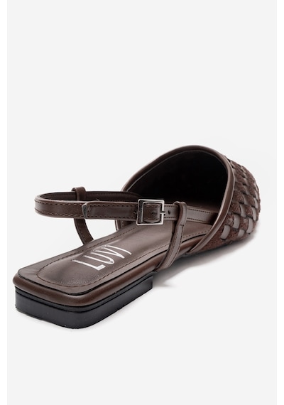 Luvishoes Chanda Kahverengi Örgü Detaylı Sivri Burun Kadın Sandalet Kahverengi