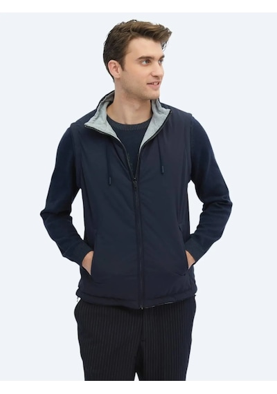 Kip Lacivert Regular Fit Dik Yaka Casual Dokuma Spor Yelek Lacivert