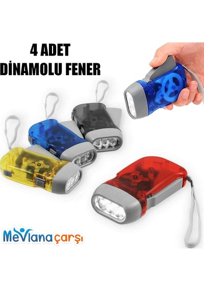 4 Adet Deprem Feneri Aile İçin Pilsiz Dinamolu 3Ledli El Feneri N11.420 Çok Renkli