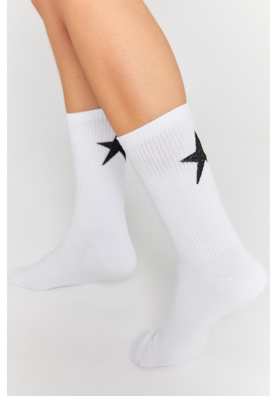 Bamboo Star Bambu Kadın Beyaz Tenis Kolej Yıldız Desenli Premium Dikişsiz Soket Beyaz Çorap 3 Lü Premium Paket