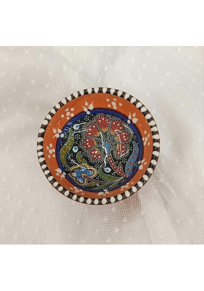 Çini Turuncu 8 Cm Çerezlik Kase Sosluk Sunumluk Kahvaltılık 1 Adet 18209 Çok Renkli