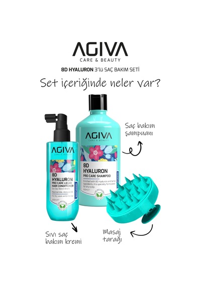 8d Hyaluron 3'lü Şampuan 500 Ml & Sıvı Saç Kremi 200 Ml & Masaj Tarağı