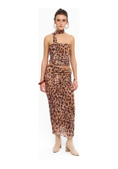 La Garita Leopar Etek Ve Straplez Takım Leopar Desen Leopar Desen