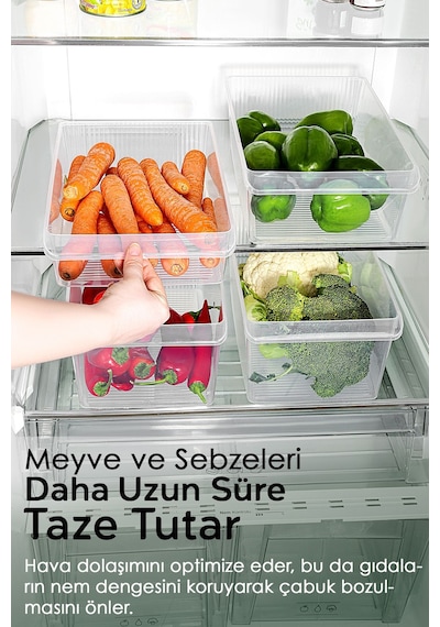 6'lı Buzdolabı Düzenleyici Set - Dolap İçi Organizer Sepet Meyve Sebze Saklama Kabı 2x 4-6-8 Lt Şeffaf