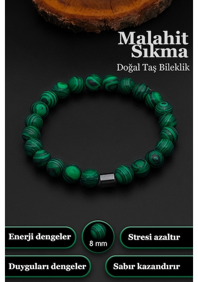 Erkek Sıkma Malahit Bileklik Kadın Bileklik 8 Mm Bt042 Yeşil