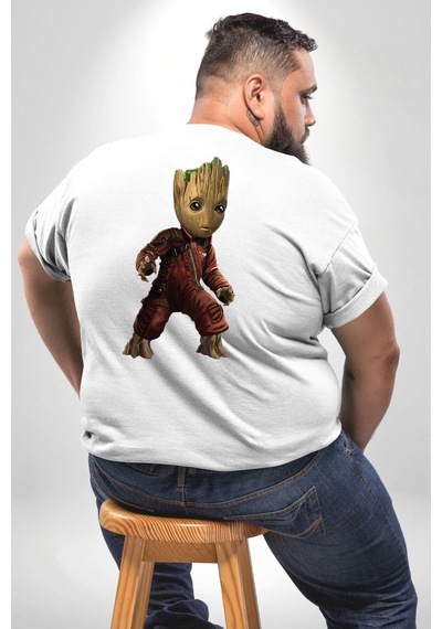 Angemiel Bebek Groot Guardians Galaxy Büyük Beden Beyaz Tişört Kadın Erkek Ünisex Sırt Baskılı Beyaz