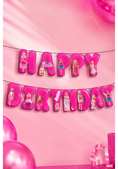 Barbie Happy Birthday Yazı Banner Kız Çocuk Doğum Günü Parti Süsü Dekoru Genel