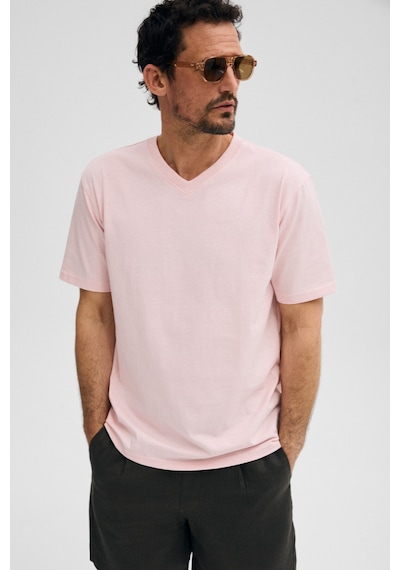 Grimelange Almerı Erkek %100 Pamuk Yumuşak Kumaşlı V Yakalı Pembe T-shirt
